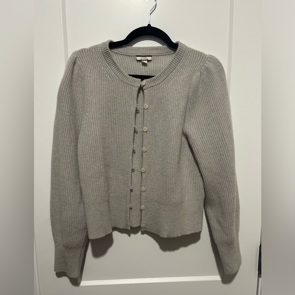 J. Crew Cashmere puff-sleeve cardigan sweater